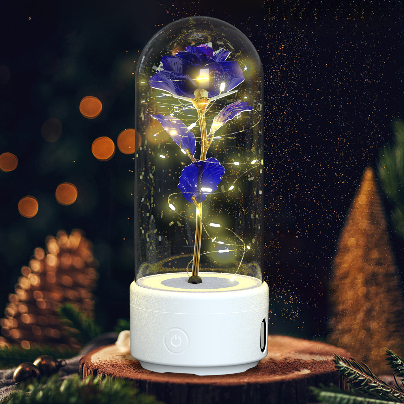 Creative 2 In 1 Rose Flowers LED Light And Bluetooth Speaker Valentine's Day Gift Rose Luminous Night Light Ornament In Glass Cover